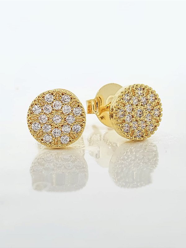 Brinco Masculino Par Chapado Redondo Banhado A Ouro 18k BRI127