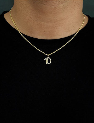 Corrente Cordão Baiano 1,6mm + Pingente Número 10 Cravejado Banhado A Ouro 18k COR003-PIN083