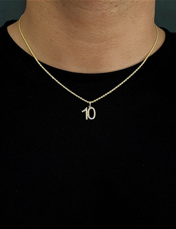 Corrente Cordão Baiano 1,6mm + Pingente Número 10 Cravejado Banhado A Ouro 18k COR003-PIN083