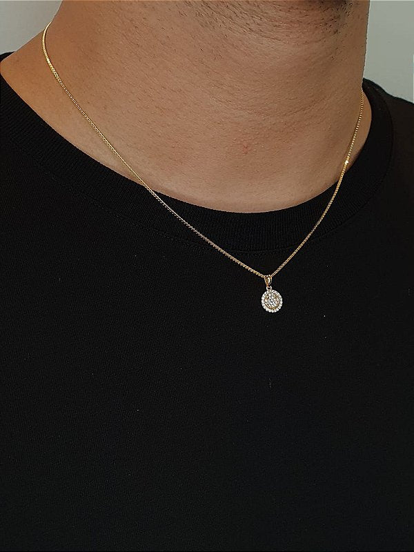 Corrente Veneziana 1mm + Pingente Smile Redondo Cravejado Banhado A Ouro 18k COR009-PIN005