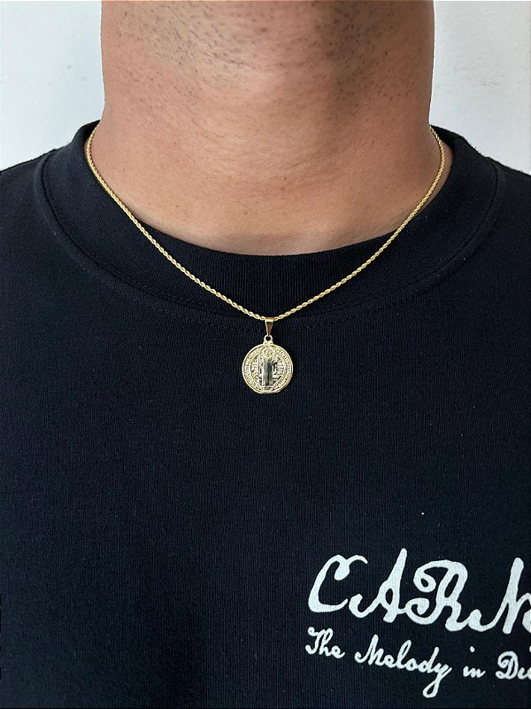 Corrente Cordão Baiano 1,6mm + Pingente São Bento Liso Banhado A Ouro 18k COR003-PIN135